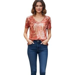 Calvin Klein CK One Top T-Shirt M Cotton Blend Orange Gold Casual  Burnout